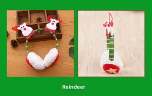 Détails des cache-oreilles de Noël renne avec peluche blanche et bandeau tricoté vert