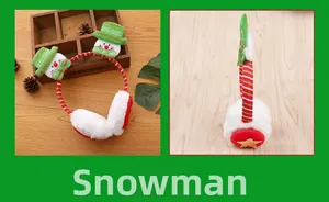 Vue détaillée du cache-oreilles bonhomme de neige de Noël avec bandeau rayé rouge