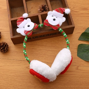 Serre-tête cache-oreilles de Noël en peluche avec ours blancs et couleurs de fête