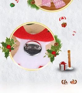 Detailed back view of Christmas brooch with metal safety pin on felt fabric