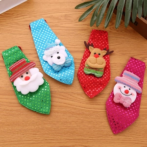 Set of four sequined Christmas ties for children with Santa, reindeer and snowman figures