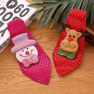 Sparkly Christmas sequin neckties for kids featuring festive snowman and reindeer characters