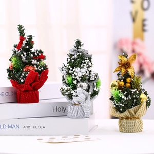 Mini Albero Di Natale Ornamenti Artificiali Da Scrivania Con Palle Di Neve Fiocchi Plastica PVC Tessuto Per Decorazione Festa