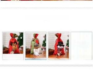 Detailed view of 3D Christmas drawstring gift bags featuring elk, Santa, and snowman designs