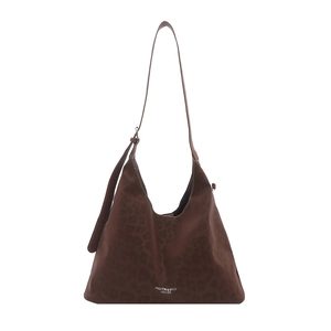 Large dark leopard print suede tote bag with adjustable shoulder strap for women