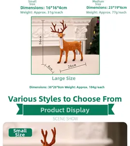 Size chart for plush reindeer ornaments showing small medium and large dimensions