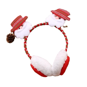 Serre-tête cache-oreilles de Noël avec figurines du Père Noël et rayures rouges