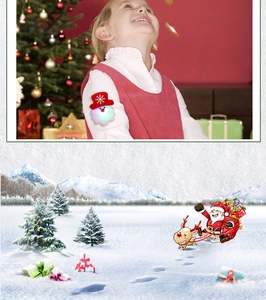Close-up of a Santa Claus LED glowing brooch with red sequin hat on child's clothing