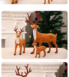 Three-piece plush reindeer decoration set with white spots for Christmas home display