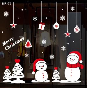 Détail de stickers statiques de Noël pour fenêtres avec bonhommes de neige et texte
