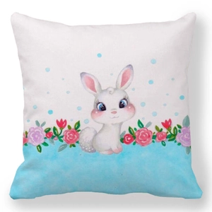 Easter peach skin pillowcase with cute white bunny, pink roses and polka dots