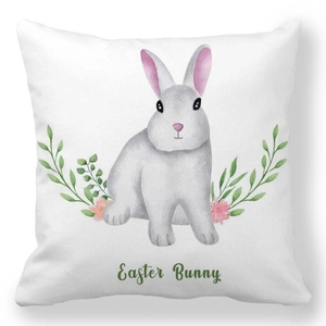 Gros plan du motif aquarelle de lapin de Pâques sur une taie d'oreiller blanche