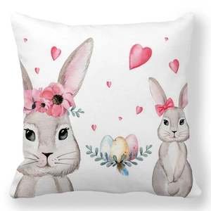 Housse de coussin lapin de Pâques et œufs colorés en tissu peau de pêche doux