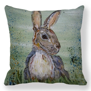 Gros plan sur l'impression artistique de lapin à l'huile sur la texture de la taie