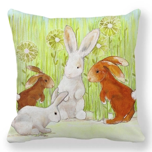 Détail d'illustration de lapin de Pâques sur une taie d'oreiller carrée en tissu