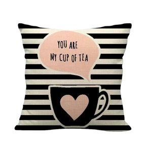 Linen pillow cover with stripes and You Are My Cup of Tea message for Valentine's Day