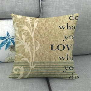 Close-up of linen cushion cover texture with quote do what you LOVE what you do