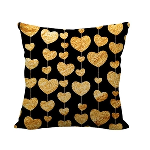 Linen Valentine's Day pillowcase with gold glitter heart pattern on black background