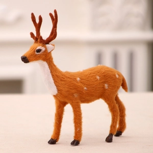 Realistic spotted Christmas reindeer figurine with soft plush texture for holiday decor