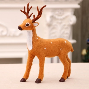 Lifelike plush reindeer decoration with antlers for Christmas home table setting
