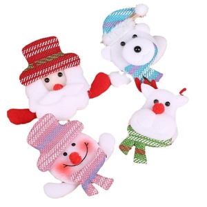 Luminous Christmas plush brooches featuring Santa, Polar Bear, Snowman and Reindeer characters