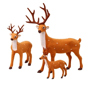 Three realistic plush reindeer figurines in varying sizes for Christmas home decoration