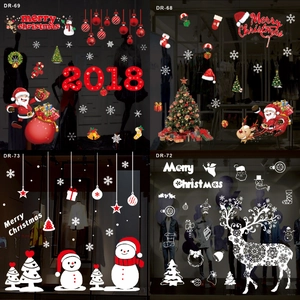 Stickers Fenêtre Noël Film Statique PVC Flocon De Neige Père Noël Renne Motifs Décoration Vitrine Maison Fête
