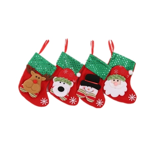 Set of four Christmas stockings with 3D Santa, Reindeer, Snowman, and Bear cartoon designs