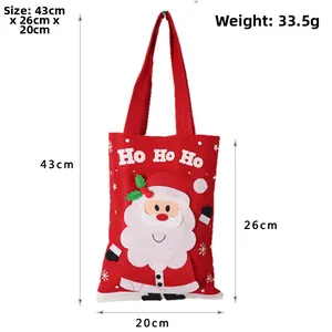 Red cartoon Santa Claus felt gift bag with Ho Ho Ho text, size 20x26cm for Christmas
