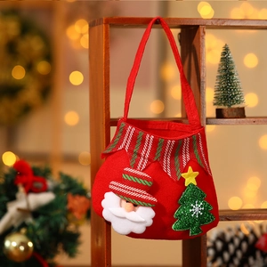 Christmas Santa felt gift bag with tree applique and festive handle for holiday treats