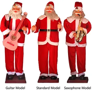 Life-size 1.8m musical dancing Santa Claus statues with guitar, saxophone and greeting poses