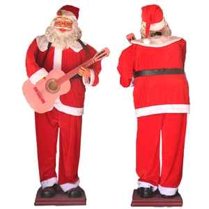 Musical 1.8m electric Santa Claus holding a pink guitar for Christmas display