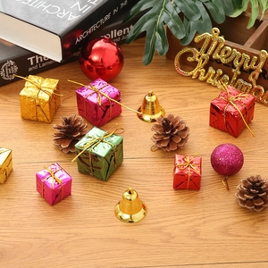 Christmas Bauble Ornaments Natural Pine Cones Mini Gift Boxes Bells Velvet Bows Festive Holiday Tree Home Party Decor