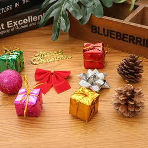 Detailed Christmas tree ornaments set with colorful gift boxes, stars and pine cones