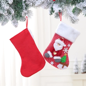 Large red and white Christmas stockings with Santa applique and Merry Christmas text