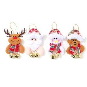 Christmas plush dolls set with bells featuring Santa Reindeer Snowman and Bear ornaments