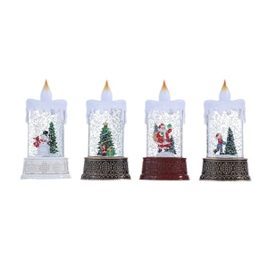 Set di 4 lanterne natalizie a LED con sfere d'acqua scintillanti e basi in stile vintage