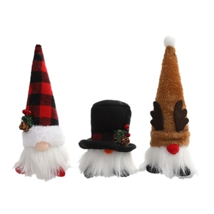Three glowing Christmas gnomes set with plush hats, pine cones, and LED lights