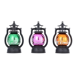 Vintage Halloween lanterns in green purple and orange with spooky skeletal prints