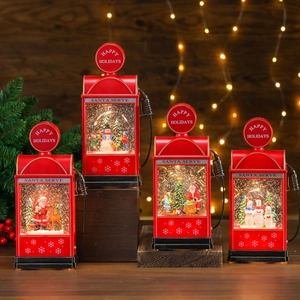 Lanternes de Noël rétro style pompe à essence avec LED et scènes scintillantes