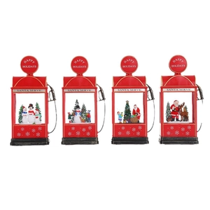 Lot de quatre lanternes de Noël vintage rouges avec scènes festives enneigées