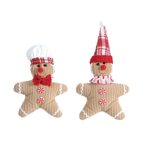 Christmas gingerbread man plush ornaments with chef hat and plaid holiday cap decoration