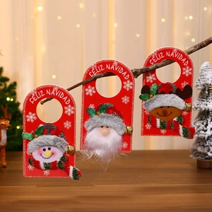 Christmas Door Handle Hanger With FELIZ NAVIDAD Lettering Plush Santa Claus Snowman Reindeer Felt Ornament With Metal Bells Festive Holiday Home Decor