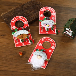 Three-piece Christmas door hangers featuring Santa, snowman, and reindeer in festive red