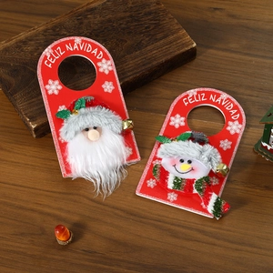 Christmas door hangers featuring Santa Claus and Snowman with Feliz Navidad greeting