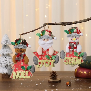 Plush Christmas Tree Hanging Pendants Santa Claus Reindeer Snowman Ornaments With Joy Noel Snow Letter Signs Xmas Decor