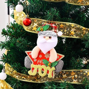 Plush Santa Claus Christmas tree ornament with golden JOY star and festive bell