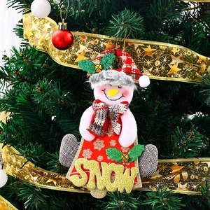 Charming snowman Christmas tree pendant with red plaid hat and golden SNOW sign