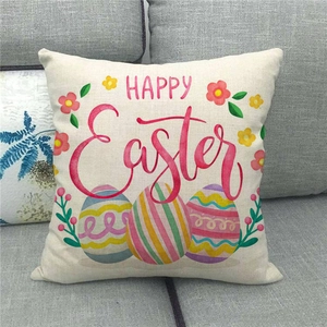 Federa per cuscino in lino Buona Pasqua con uova colorate e scritta artistica rossa