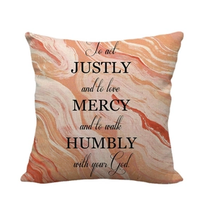 Linen square pillow cover featuring marble fluid texture and inspirational bible verse